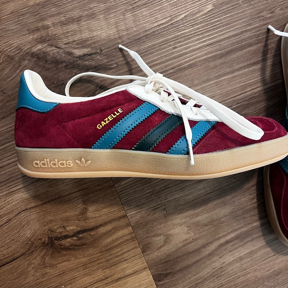adidas Gazelle Burgundy and Teal Sneakers